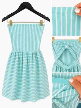 Ocean Drive Strapless Bow Back Striped Dress | Size Medium | $67